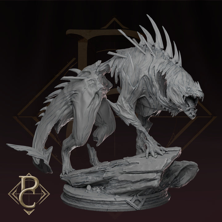 The Beast of Vaudangé unpainted resin fantasy centerpiece miniature by Parasite Collectibles, 28-32mm DnD tabletop model.
