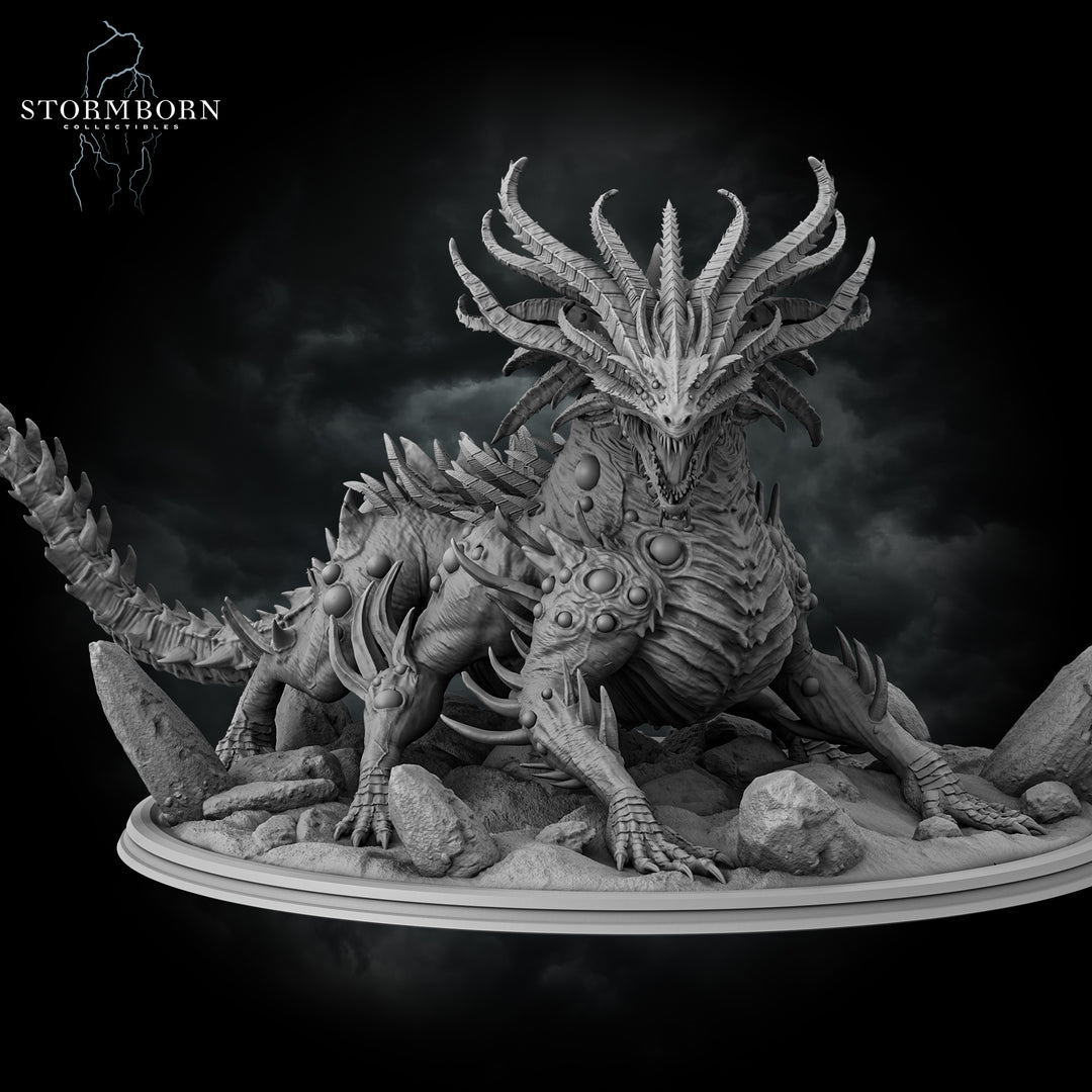 Basilisk King unpainted resin fantasy miniature by Stormborn Collectibles, 28-32mm DnD tabletop model.