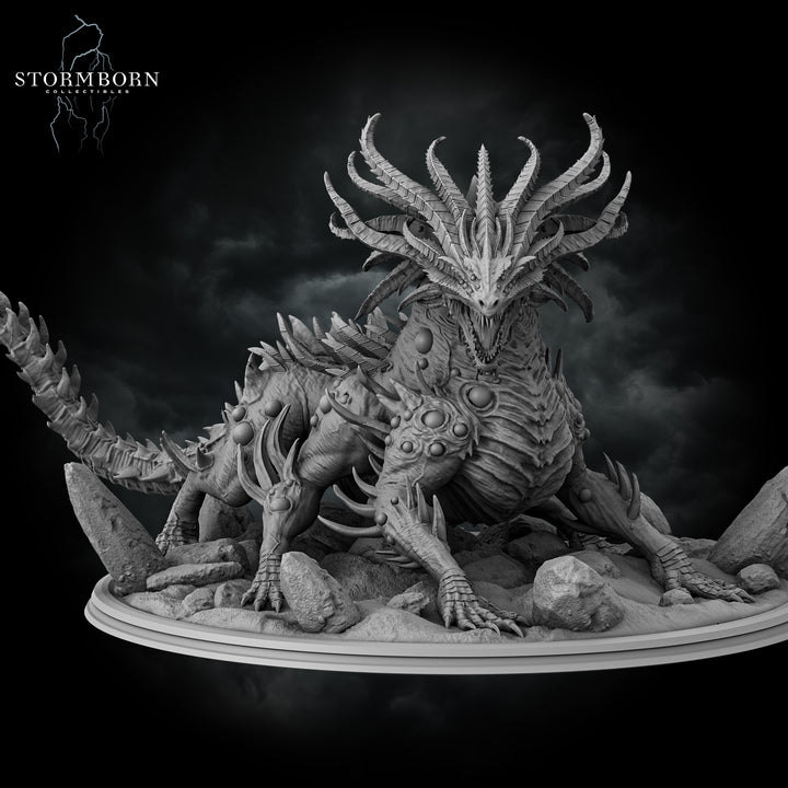 Basilisk King unpainted resin fantasy miniature by Stormborn Collectibles, 28-32mm DnD tabletop model.