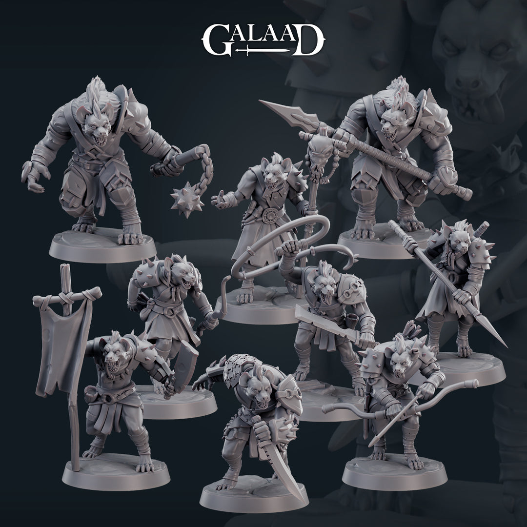 Gnoll Release unpainted resin fantasy miniature by Galaad Miniatures, 28-32mm DnD tabletop model.