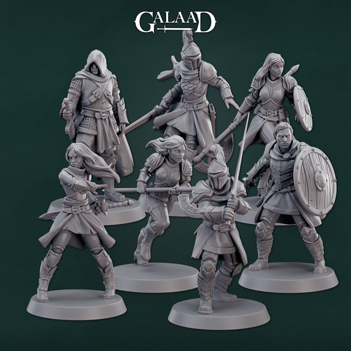 Warriors Bundle unpainted resin warrior miniature by Galaad Miniatures, 28-32mm DnD tabletop model.