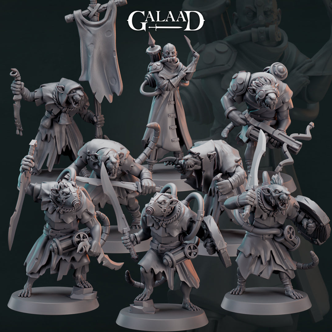 Ratfolk Bundle unpainted resin fantasy miniature by Galaad Miniatures, 28-32mm DnD tabletop model.