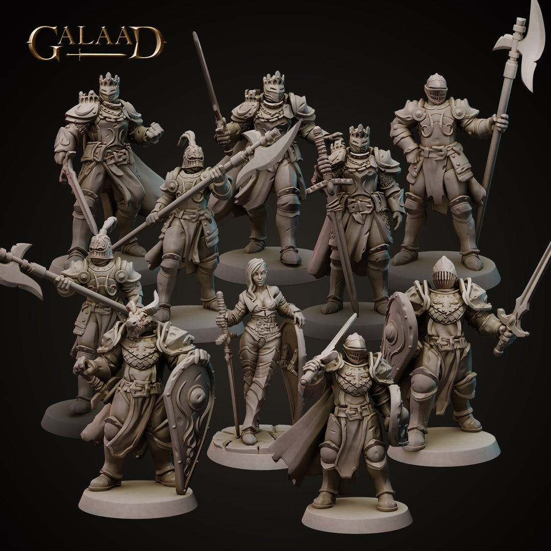 Knights Bundle unpainted resin knight miniature by Galaad Miniatures, 28-32mm DnD tabletop model.