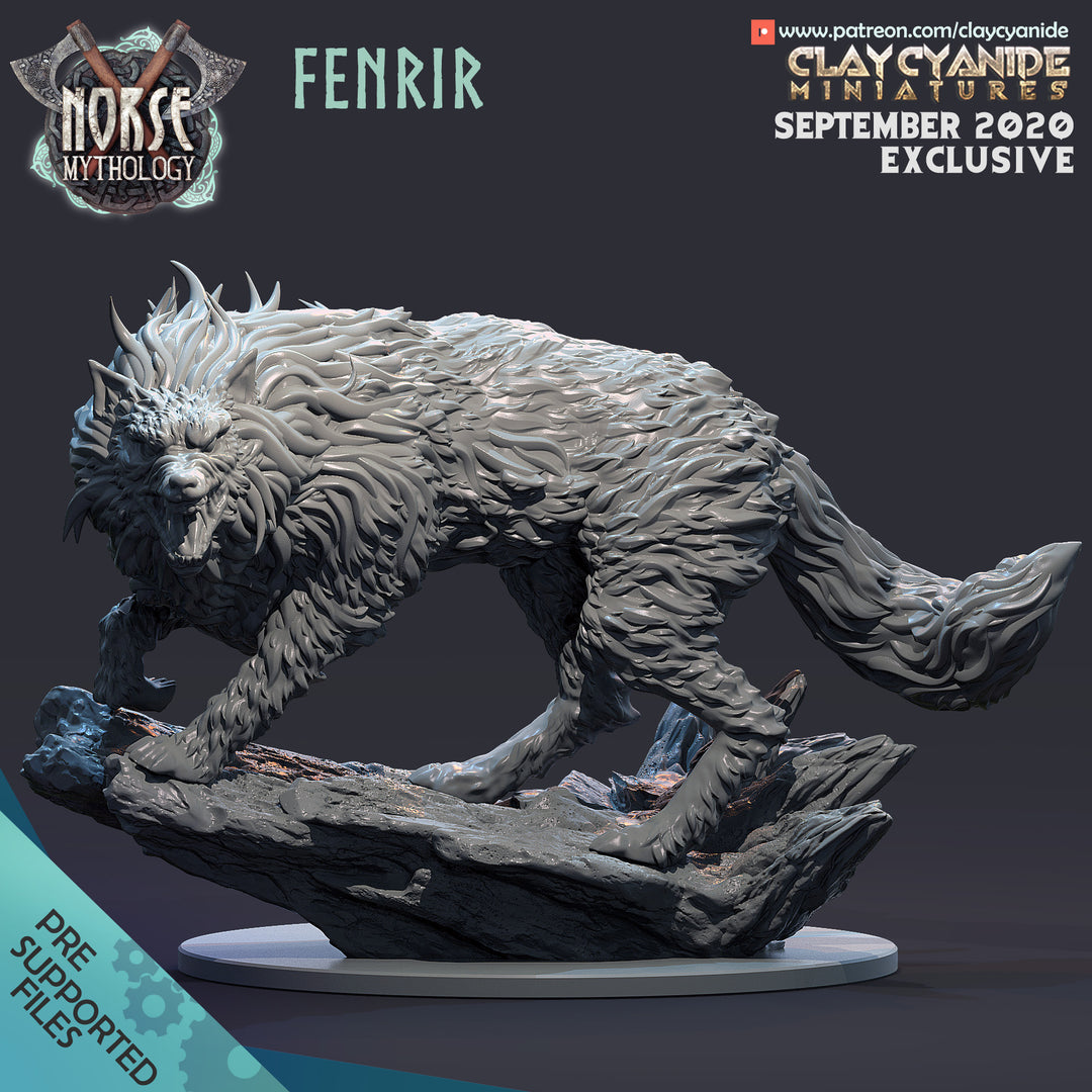 Fenrir unpainted resin fantasy miniature by Clay Cyanide, 28-32mm DnD tabletop model.