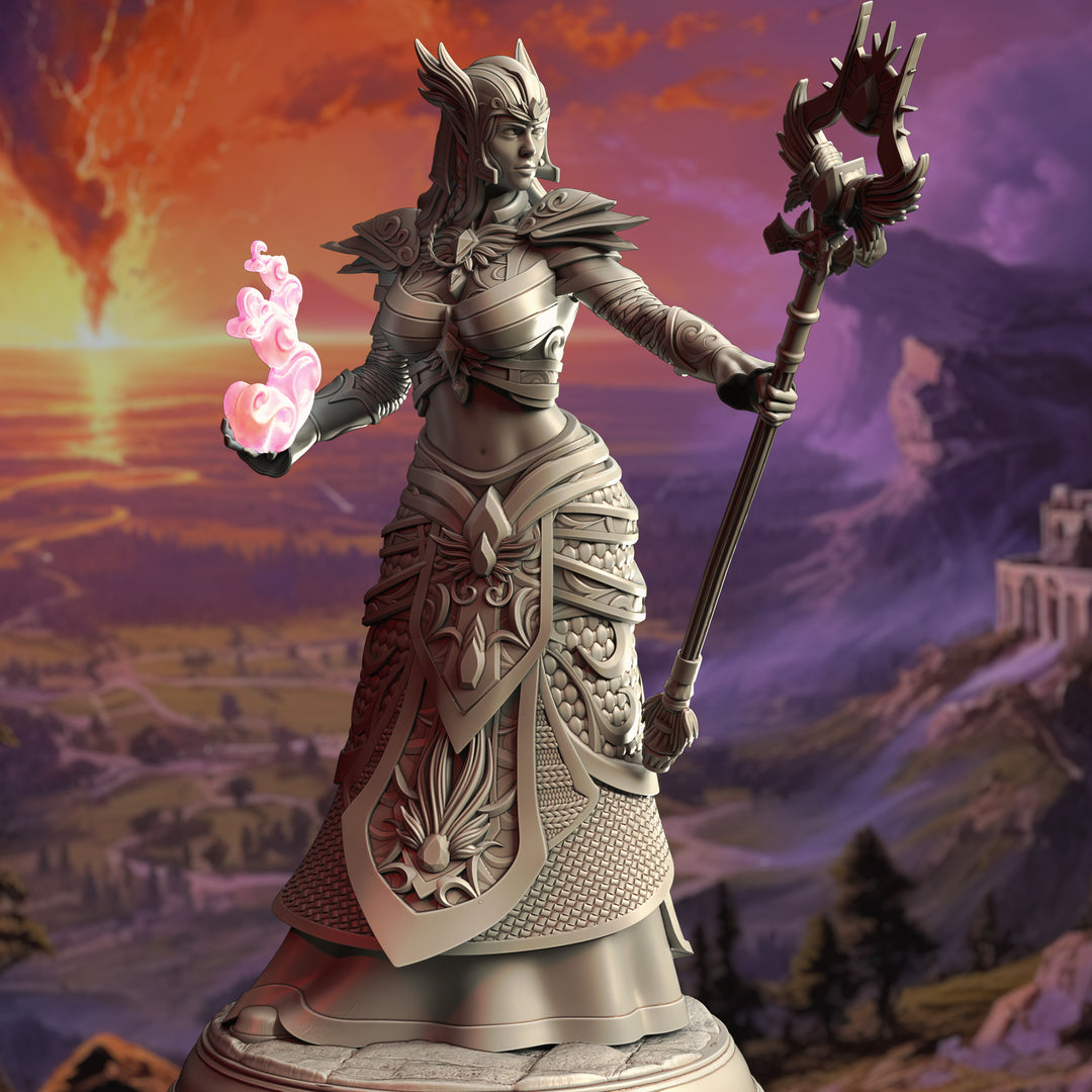 High Elven Witch Queen - Ferendir Miar unpainted resin elf miniature by DM Stash, 28-32mm DnD tabletop model.