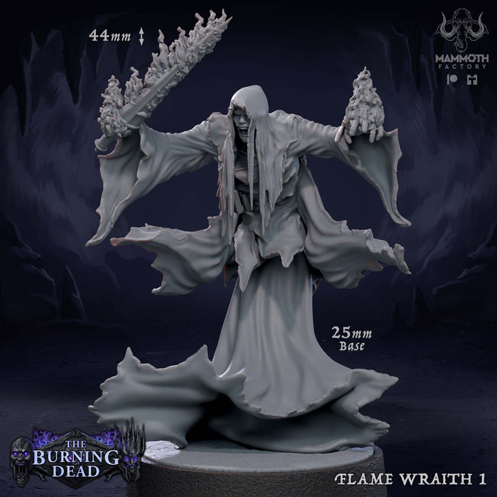 Flame Wraiths unpainted resin undead miniature by Mammoth Factory, 28-32mm DnD tabletop model.