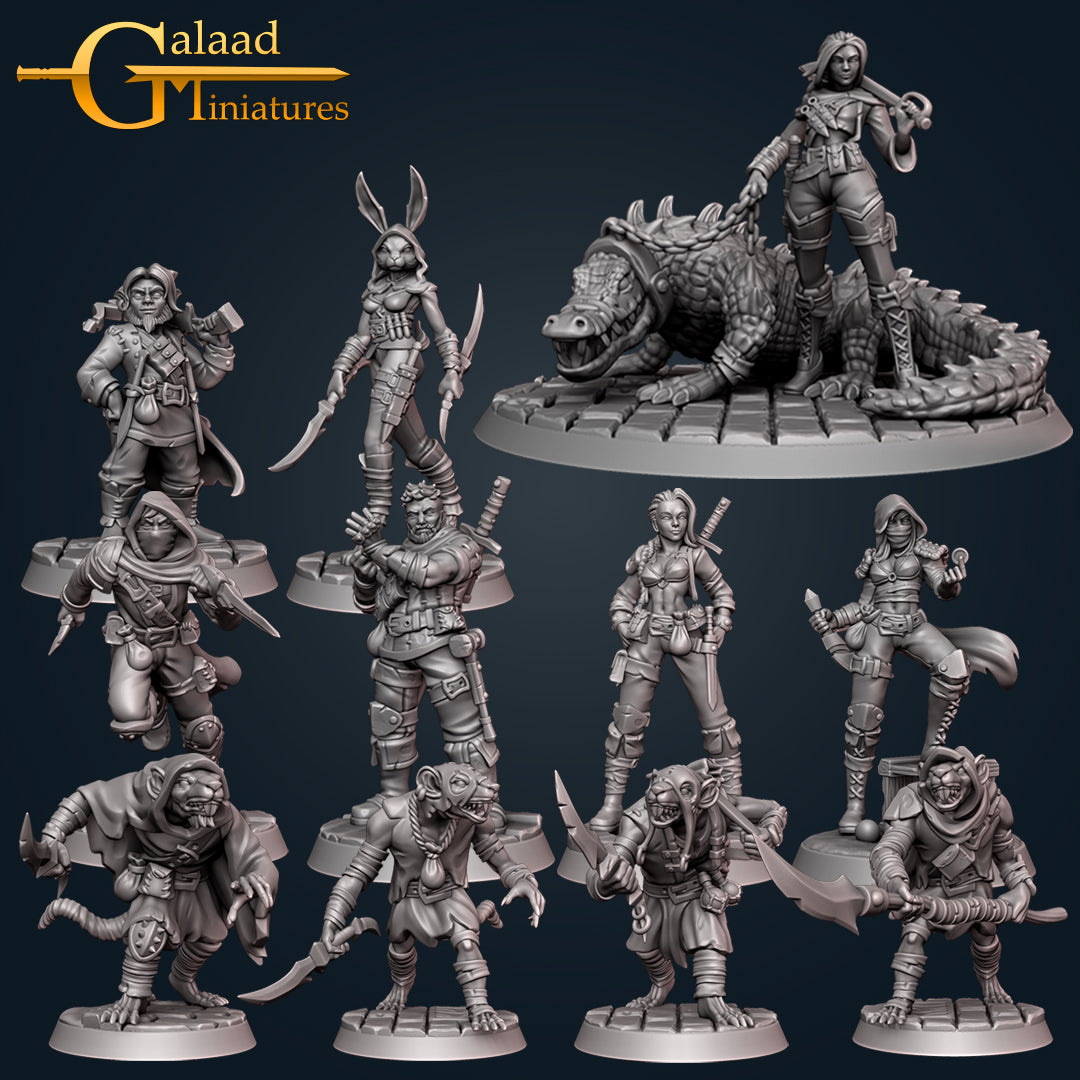 Rogues Bundle unpainted resin rogue miniature by Galaad Miniatures, 28-32mm DnD tabletop model.