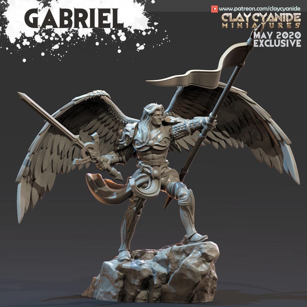 Gabriel - Angel unpainted resin angel miniature by Clay Cyanide, 28-32mm DnD tabletop model.