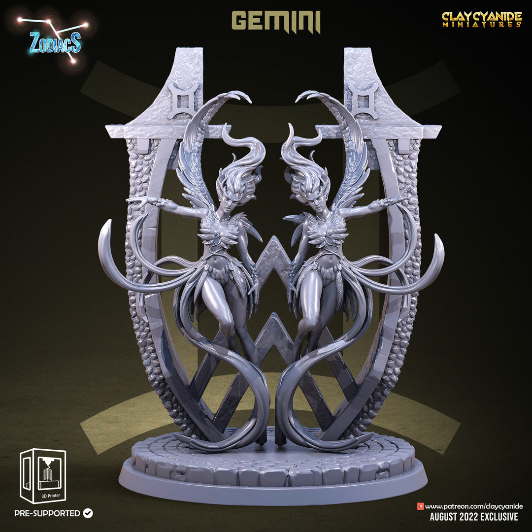 Gemini unpainted resin fantasy miniature by Clay Cyanide, 28-32mm DnD tabletop model.