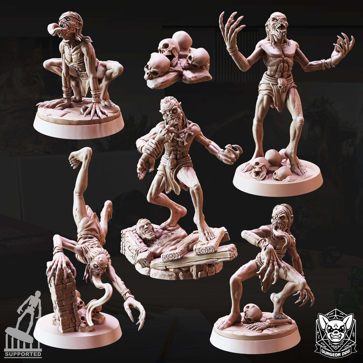 Ghouls unpainted resin undead miniature by Dungeon Dog, 28-32mm DnD tabletop model.