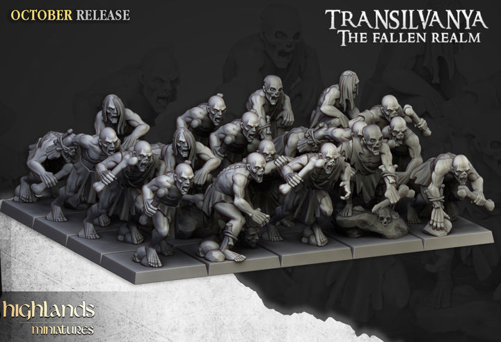 Ghouls Unit unpainted resin undead miniature by Highlands Miniatures, 28-32mm DnD tabletop model.