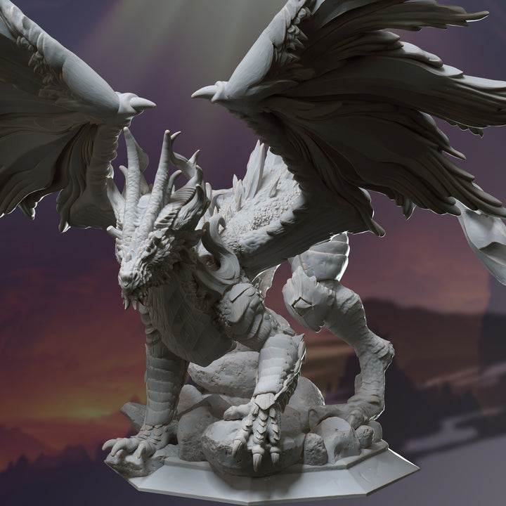 Ancient Lunar Dragon - Glanbeli unpainted resin dragon miniature by DM Stash, 28-32mm DnD tabletop model.
