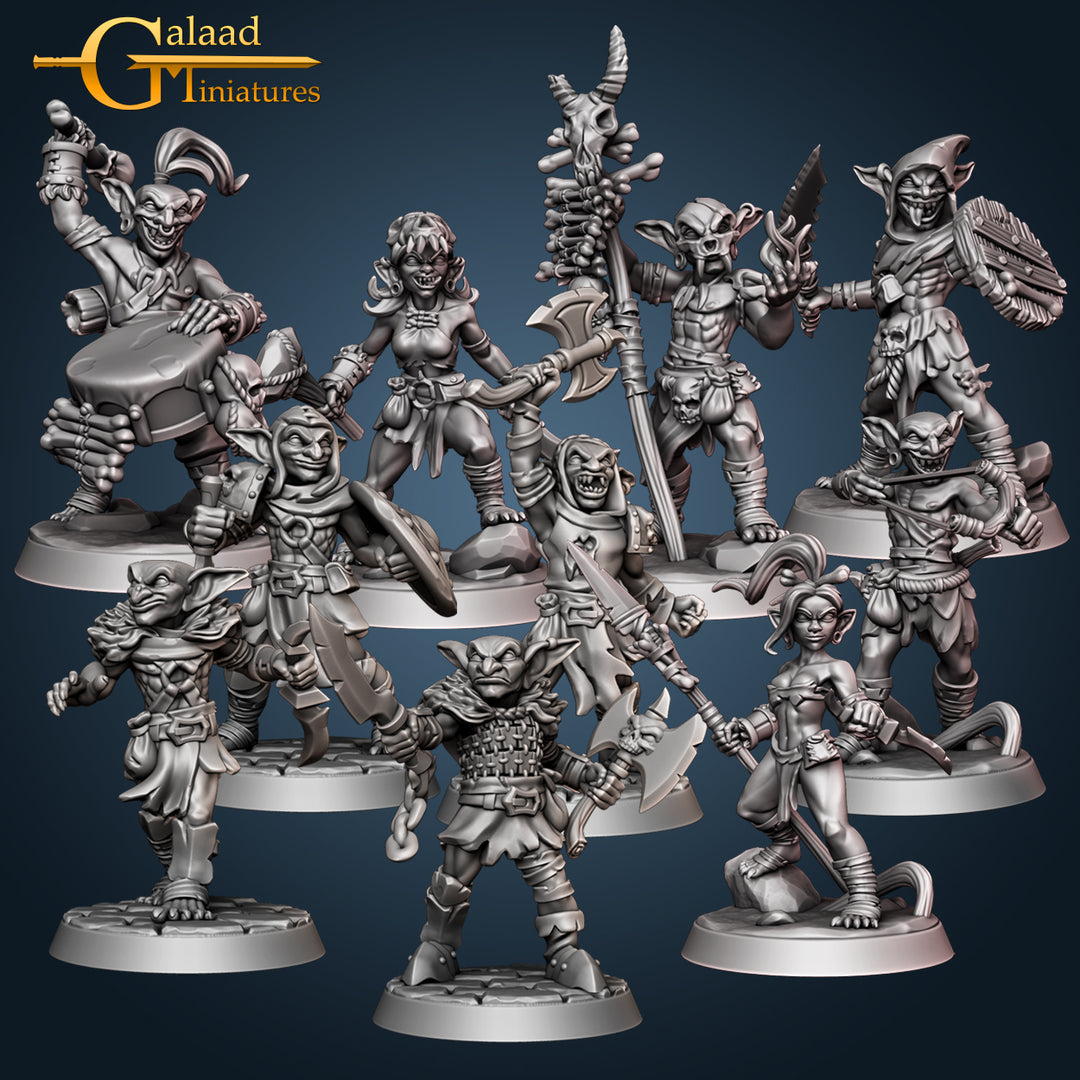 Goblins Bundle unpainted resin orc miniature by Galaad Miniatures, 28-32mm DnD tabletop model.