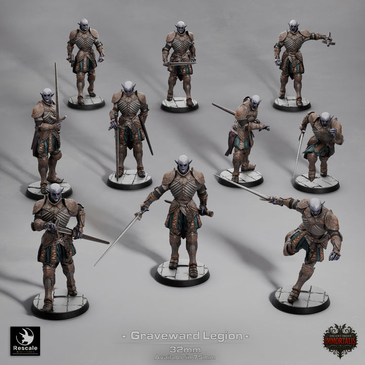 Graveward Legion Vampires unpainted resin vampire miniature by Rescale Miniatures, 28-32mm DnD tabletop model.