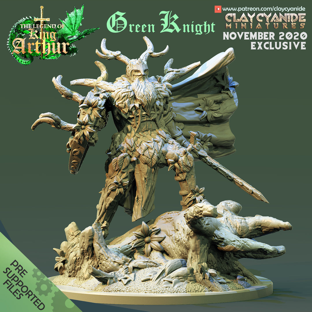 The Green Knight unpainted resin knight miniature by Clay Cyanide, 28-32mm DnD tabletop model.