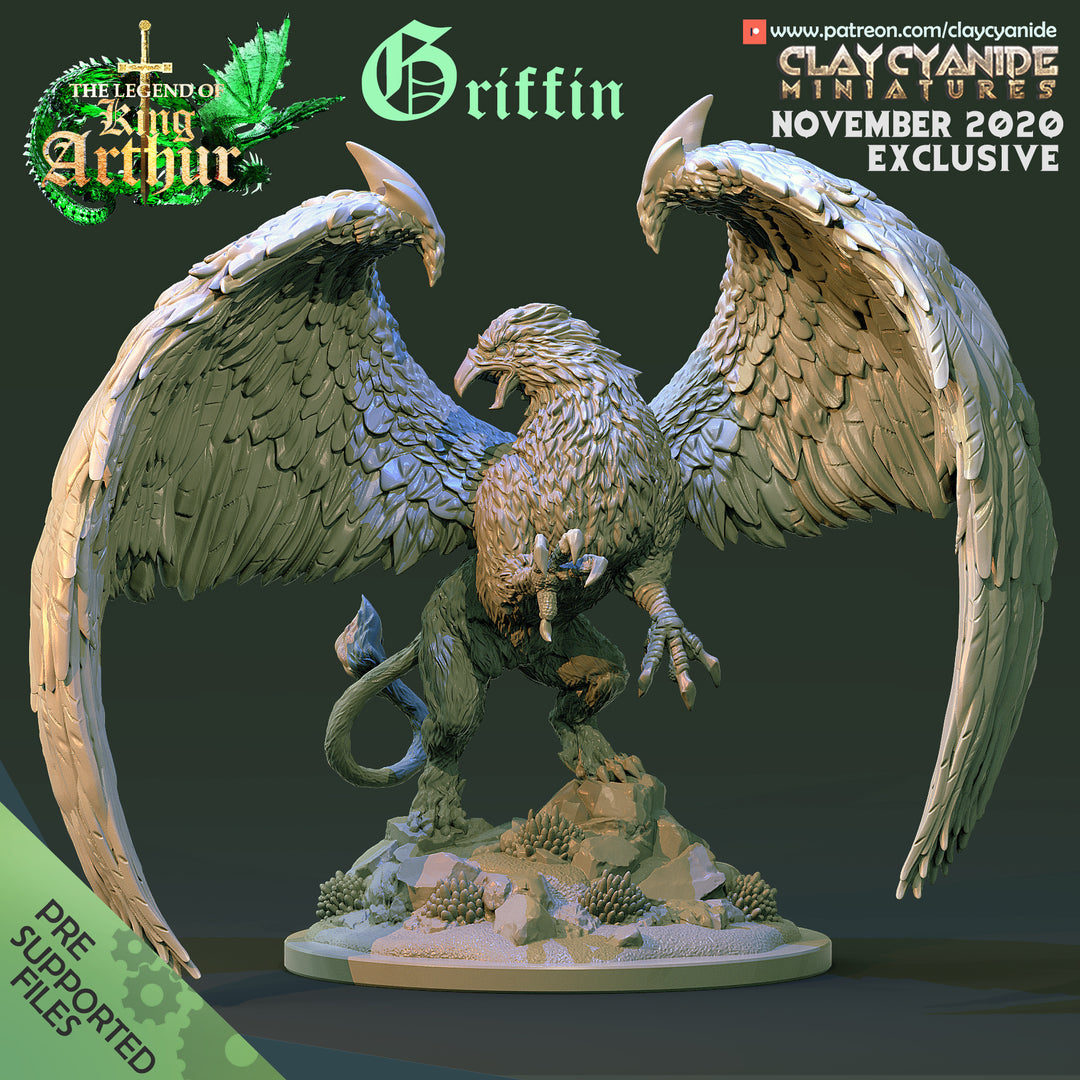 Griffin unpainted resin fantasy miniature by Clay Cyanide, 28-32mm DnD tabletop model.