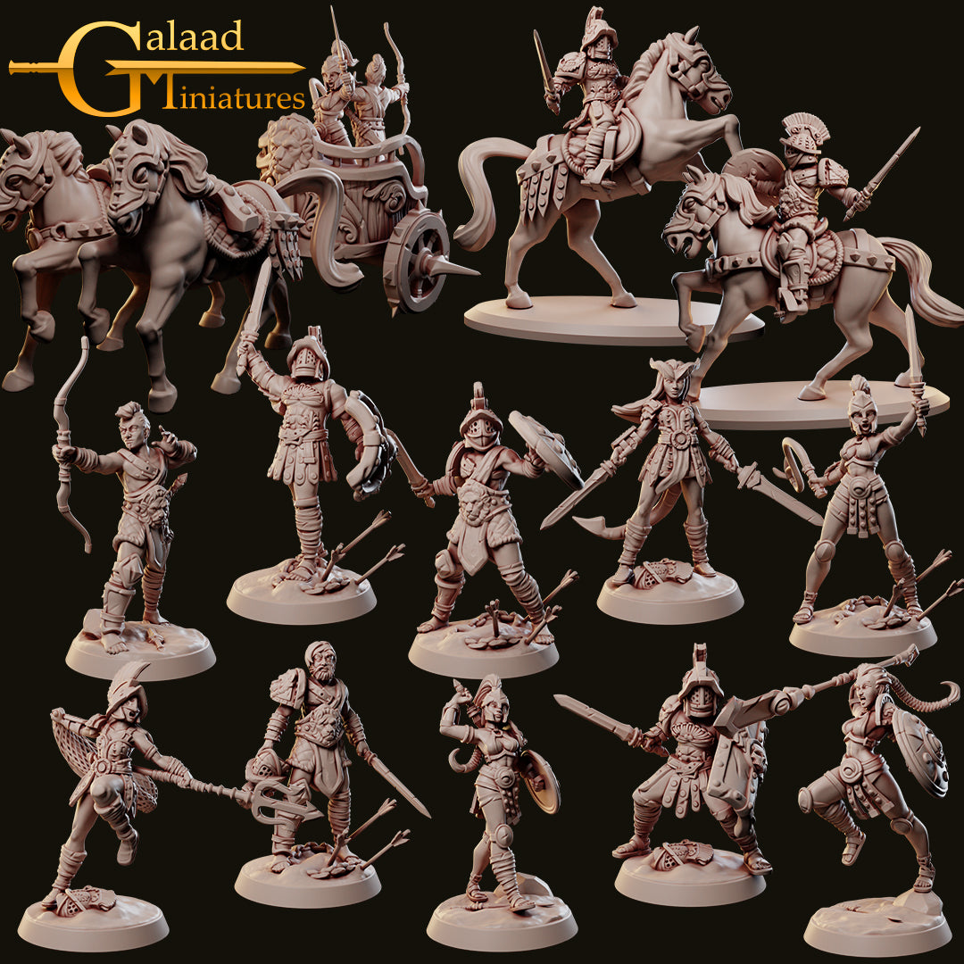 Arena Fighters Bundle unpainted resin fighter miniature by Galaad Miniatures, 28-32mm DnD tabletop model.