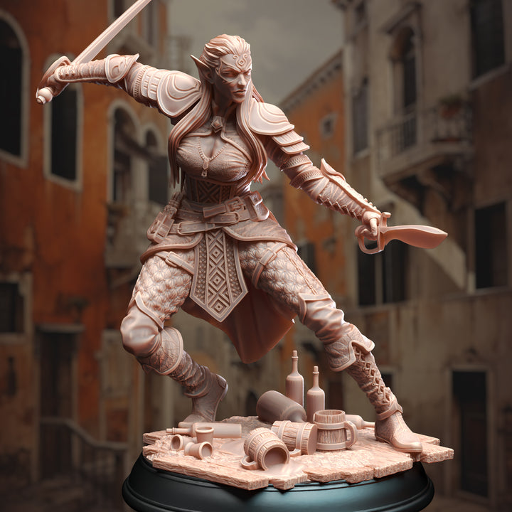 Water Genasi Rogue - Hali Brookes unpainted resin rogue miniature by DM Stash, 28-32mm DnD tabletop model.