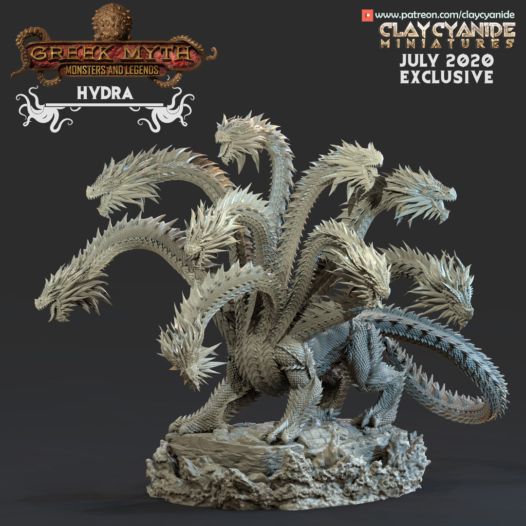 Hydra unpainted resin fantasy centerpiece miniature by Clay Cyanide, 28-32mm DnD tabletop model.