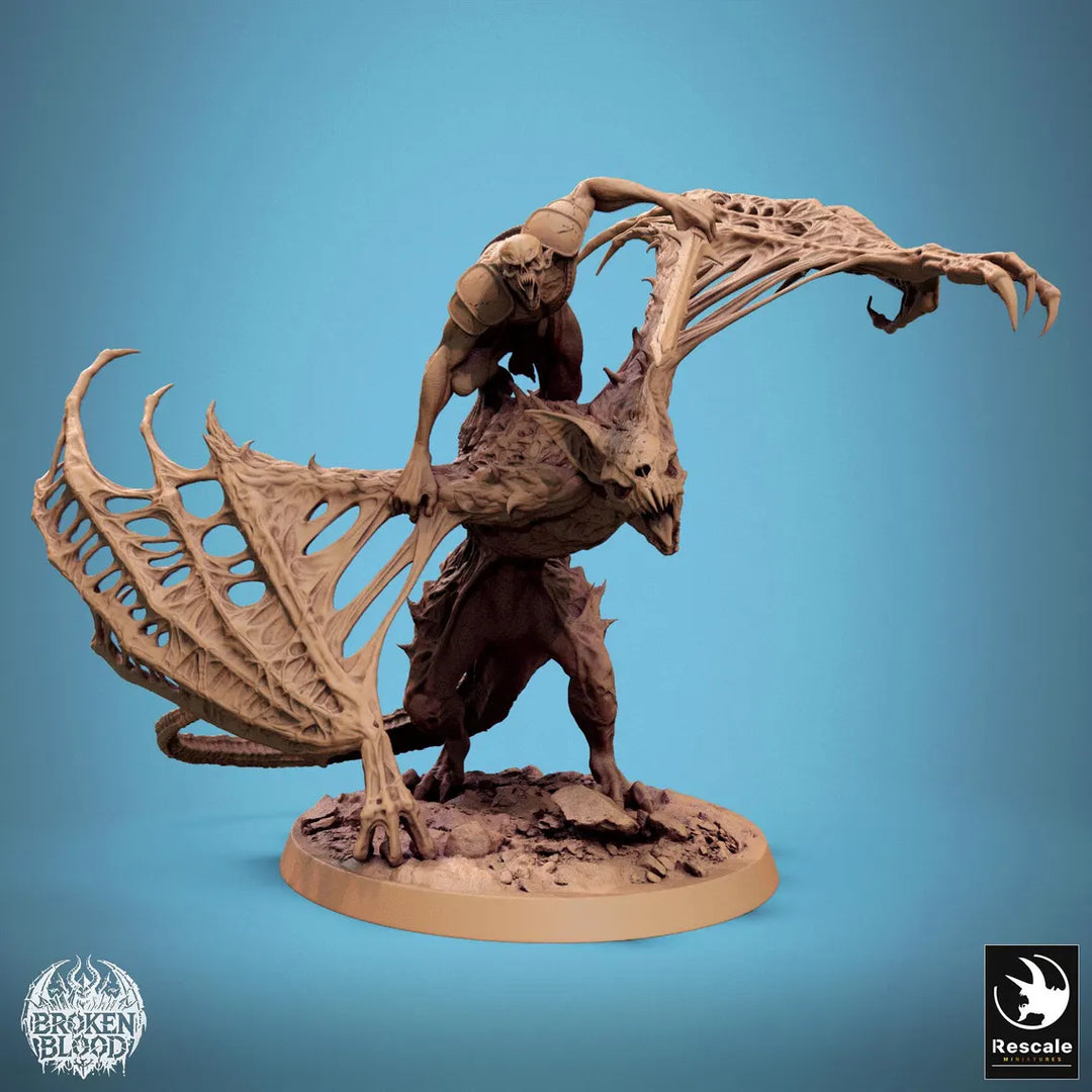 Dabeath Bat Riders unpainted resin undead miniature by Rescale Miniatures, 28-32mm DnD tabletop model.