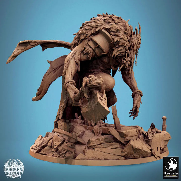 Velkaran, the Fallen unpainted resin undead centerpiece miniature by Rescale Miniatures, 28-32mm DnD tabletop model.