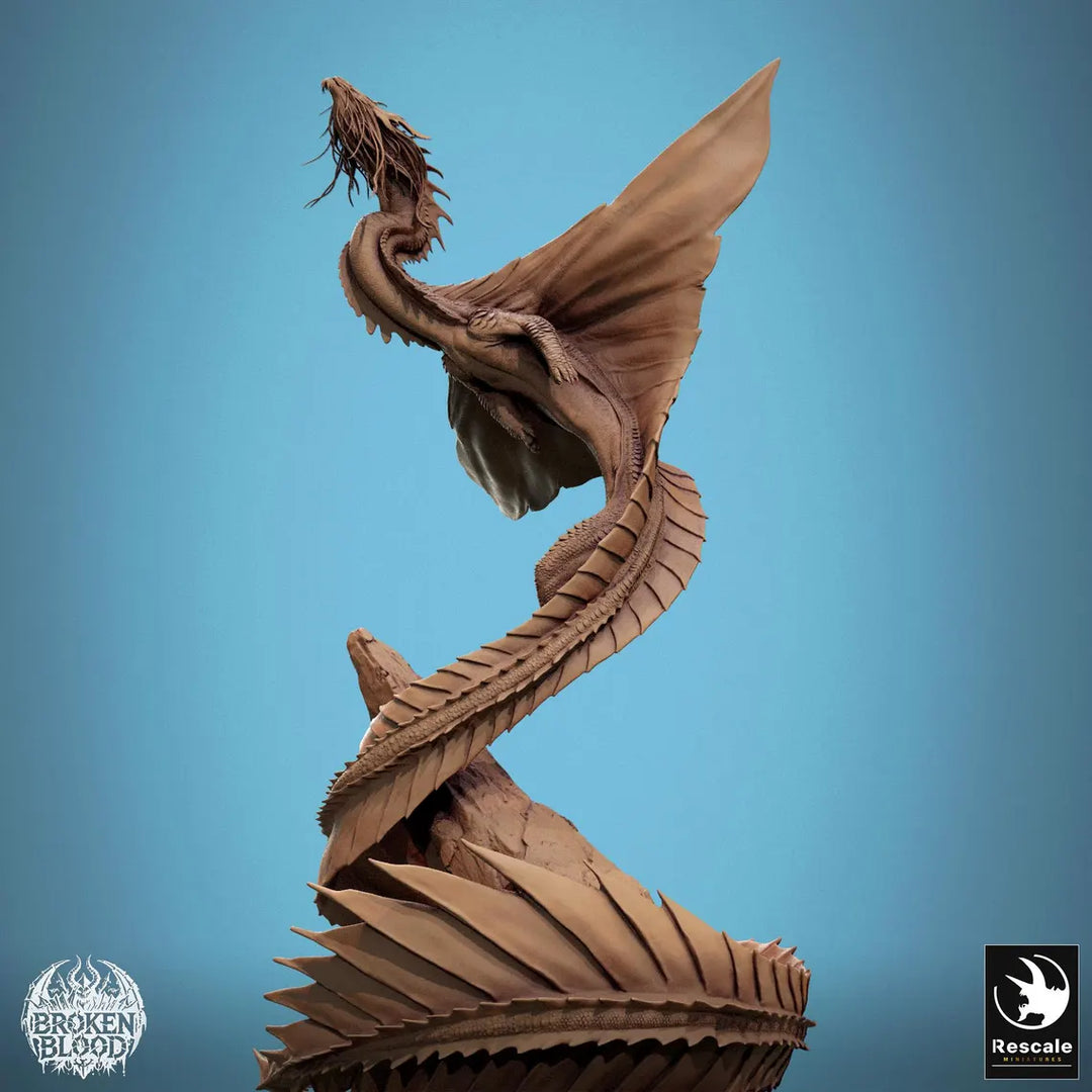 Legendary Gold Dragon unpainted resin dragon centerpiece miniature by Rescale Miniatures, 28-32mm DnD tabletop model.