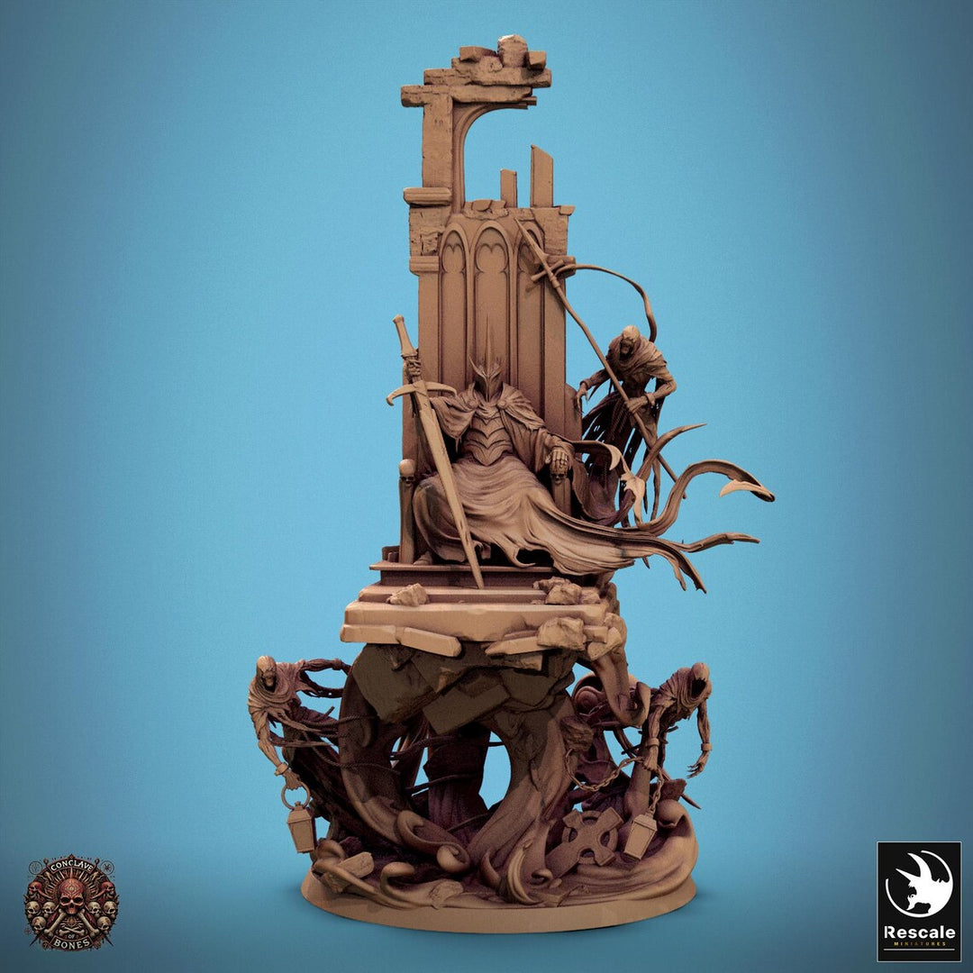 Ombral, the Sepulchral Lord unpainted resin undead miniature by Rescale Miniatures, 28-32mm DnD tabletop model.