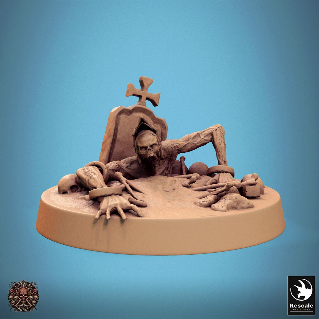 Zombies unpainted resin undead miniature by Rescale Miniatures, 28-32mm DnD tabletop model.
