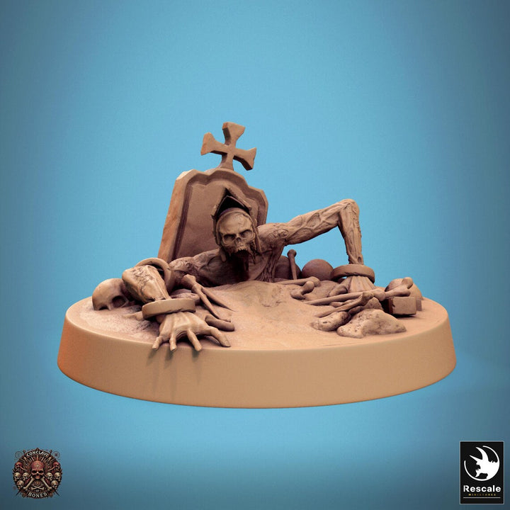 Zombies unpainted resin undead miniature by Rescale Miniatures, 28-32mm DnD tabletop model.