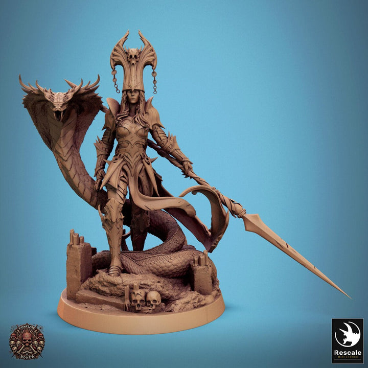 Queen Sanake unpainted resin undead miniature by Rescale Miniatures, 28-32mm DnD tabletop model.