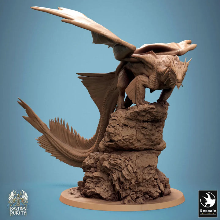 Bronze Dragon unpainted resin dragon centerpiece miniature by Rescale Miniatures, 28-32mm DnD tabletop model.