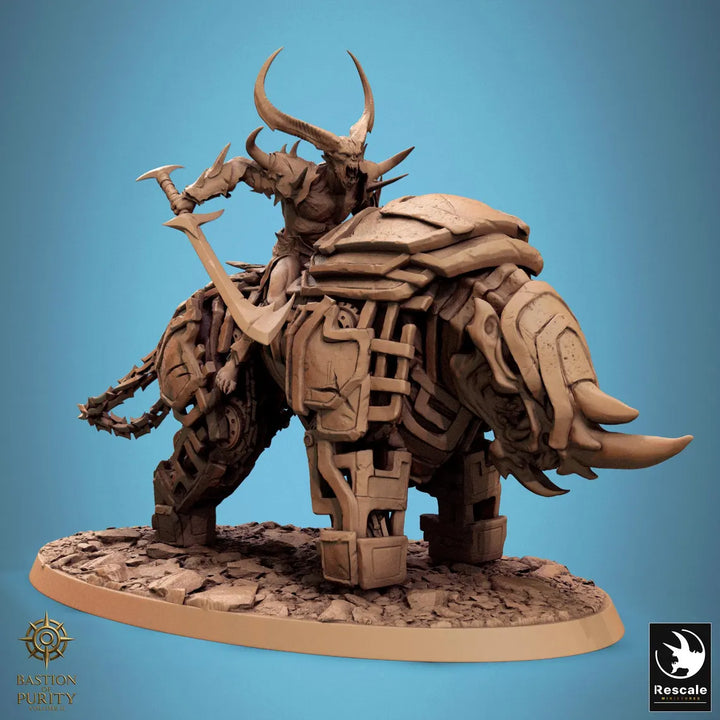 Iron Hell Riders unpainted resin demon miniature by Rescale Miniatures, 28-32mm DnD tabletop model.