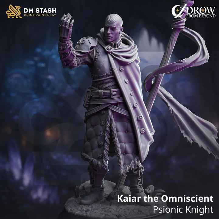 Psionic Knight - Kaiar the Omniscient unpainted resin knight miniature by DM Stash, 28-32mm DnD tabletop model.