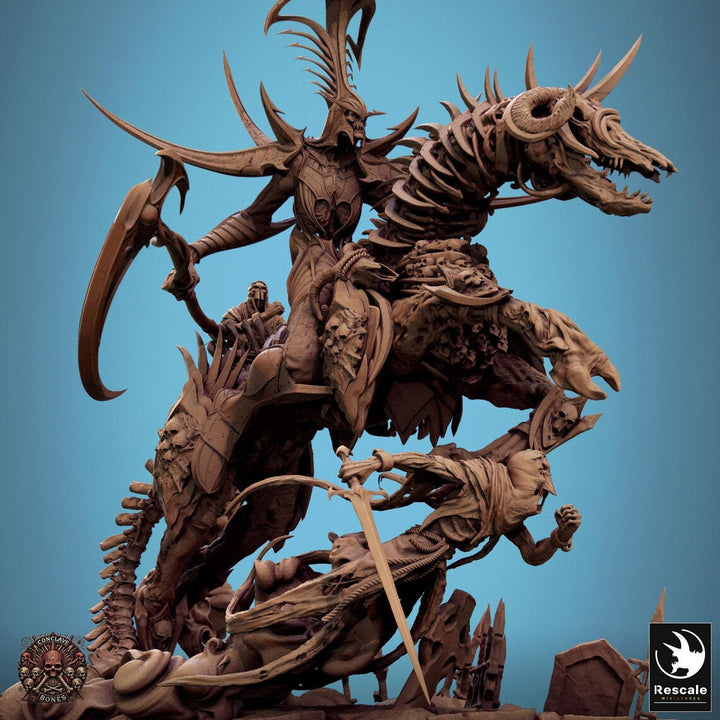 Velkaran, the Wraith Rider unpainted resin undead miniature by Rescale Miniatures, 28-32mm DnD tabletop model.