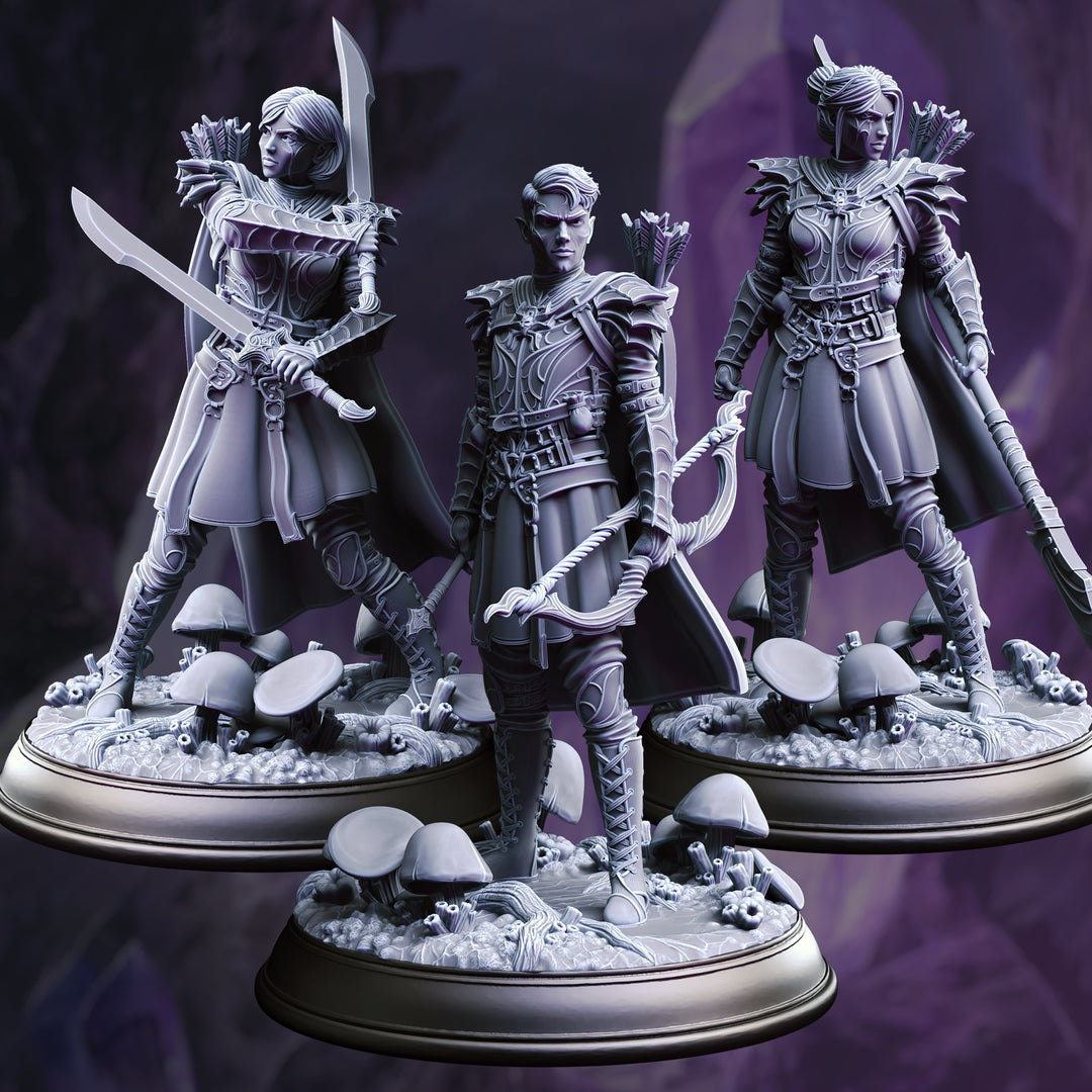 Drow Soldiers - Irinax's Chosen unpainted resin elf miniature by DM Stash, 28-32mm DnD tabletop model.