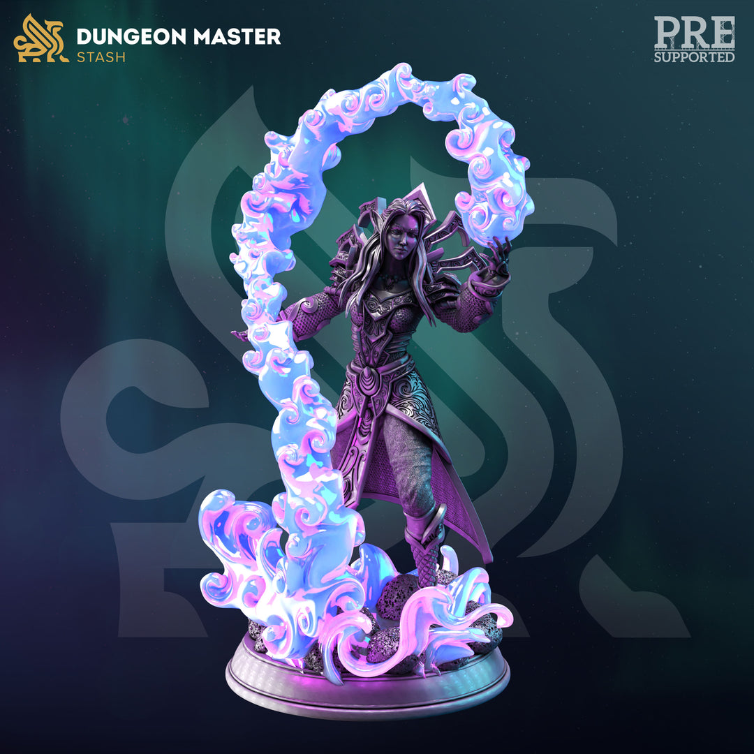 High Elf Sorceress - Irivyl unpainted resin elf miniature by DM Stash, 28-32mm DnD tabletop model.