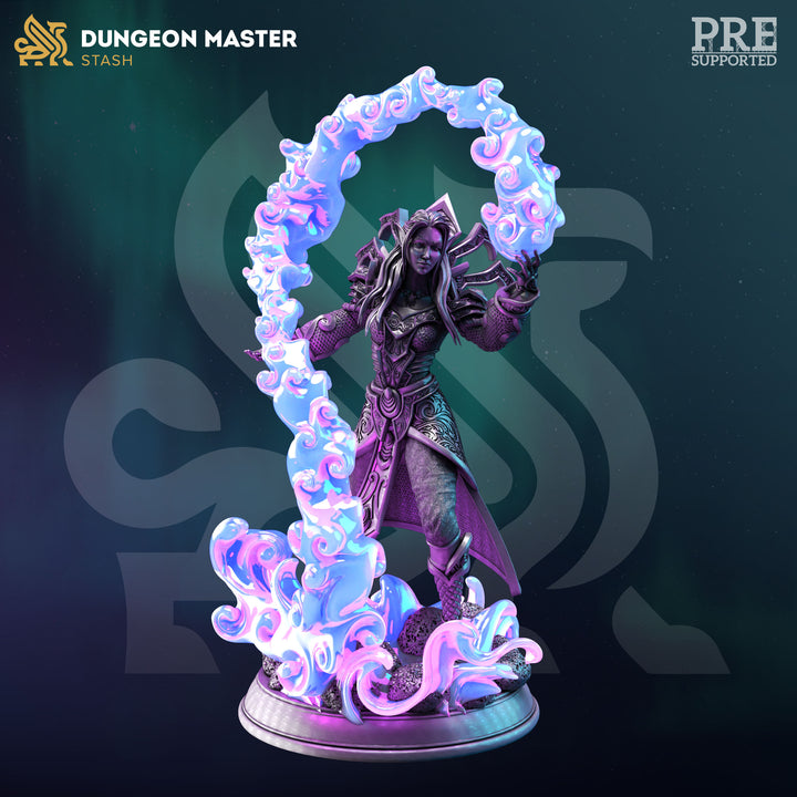 High Elf Sorceress - Irivyl unpainted resin elf miniature by DM Stash, 28-32mm DnD tabletop model.