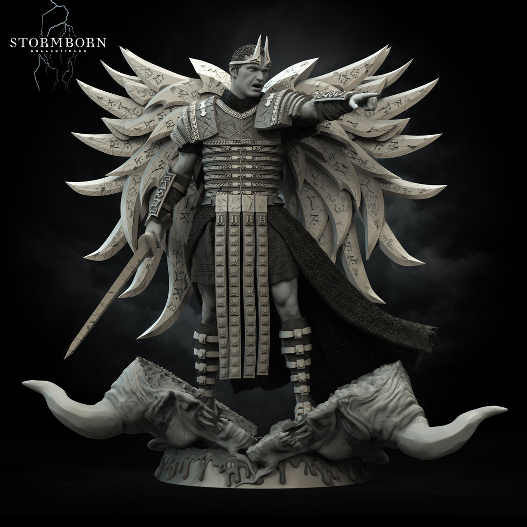 Jarek, Angelic General unpainted resin angel miniature by Stormborn Collectibles, 28-32mm DnD tabletop model.