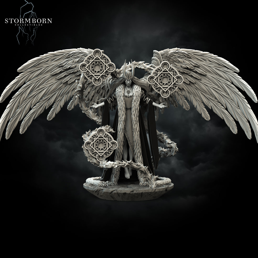 Juno, Queen of the Angels unpainted resin angel miniature by Stormborn Collectibles, 28-32mm DnD tabletop model.