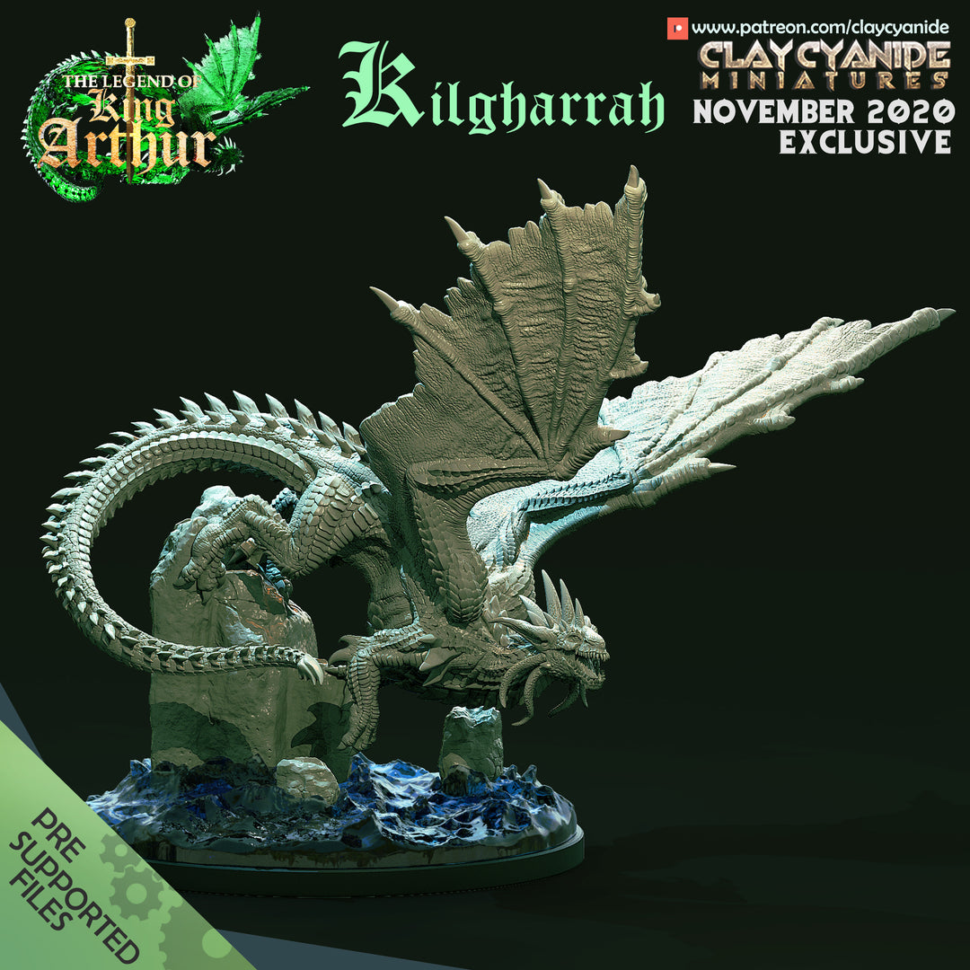 Kilgharrah - Arthurian Dragon unpainted resin dragon miniature by Clay Cyanide, 28-32mm DnD tabletop model.