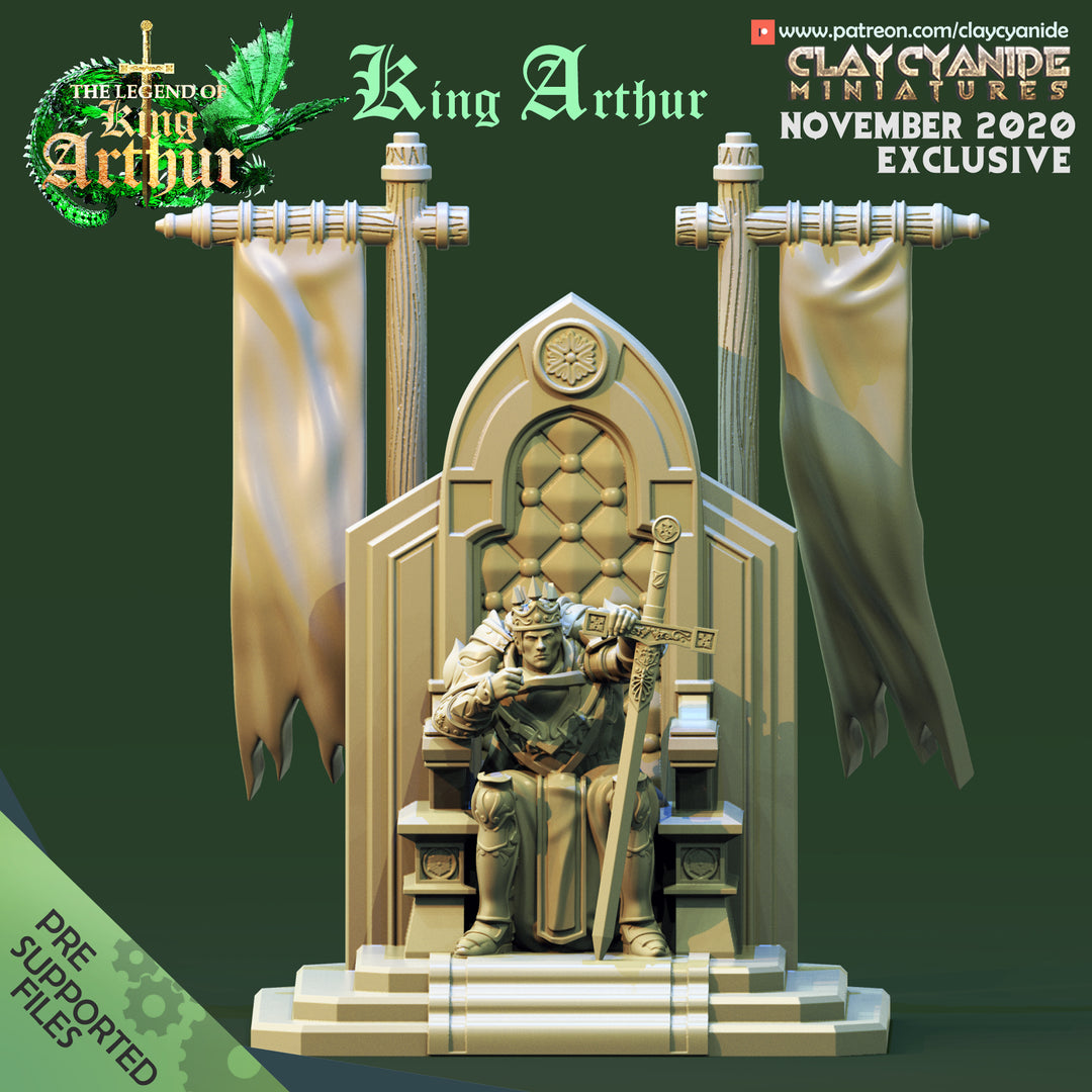 King Arthur unpainted resin character miniature by Clay Cyanide, 28-32mm DnD tabletop model.