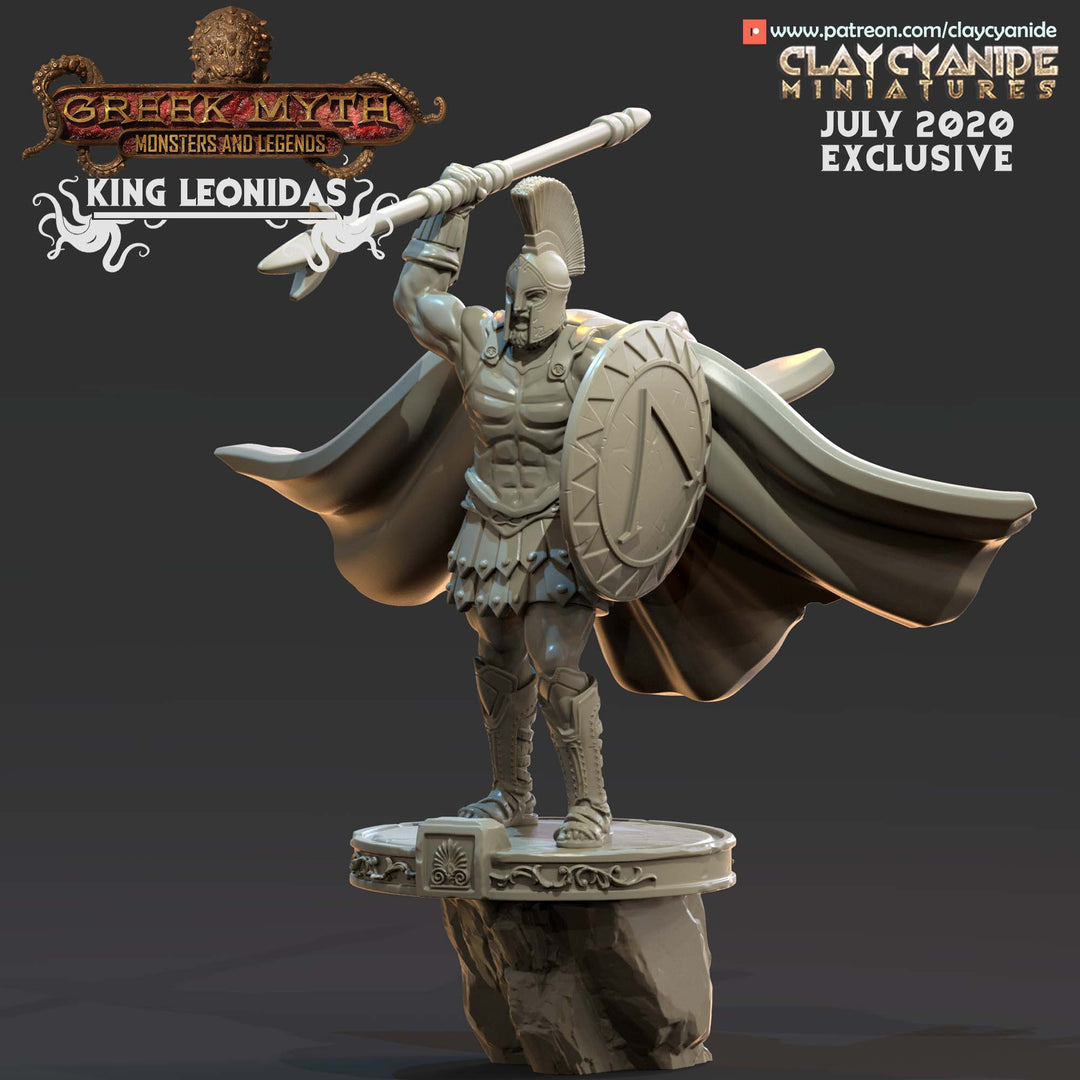 Spartan King Leonidas unpainted resin character miniature by Clay Cyanide, 28-32mm DnD tabletop model.