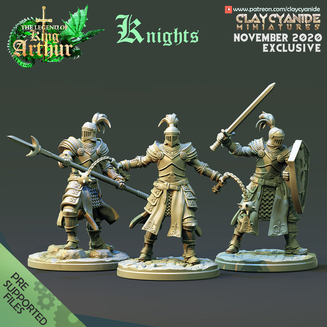 Arthurian Knights unpainted resin knight miniature by Clay Cyanide, 28-32mm DnD tabletop model.