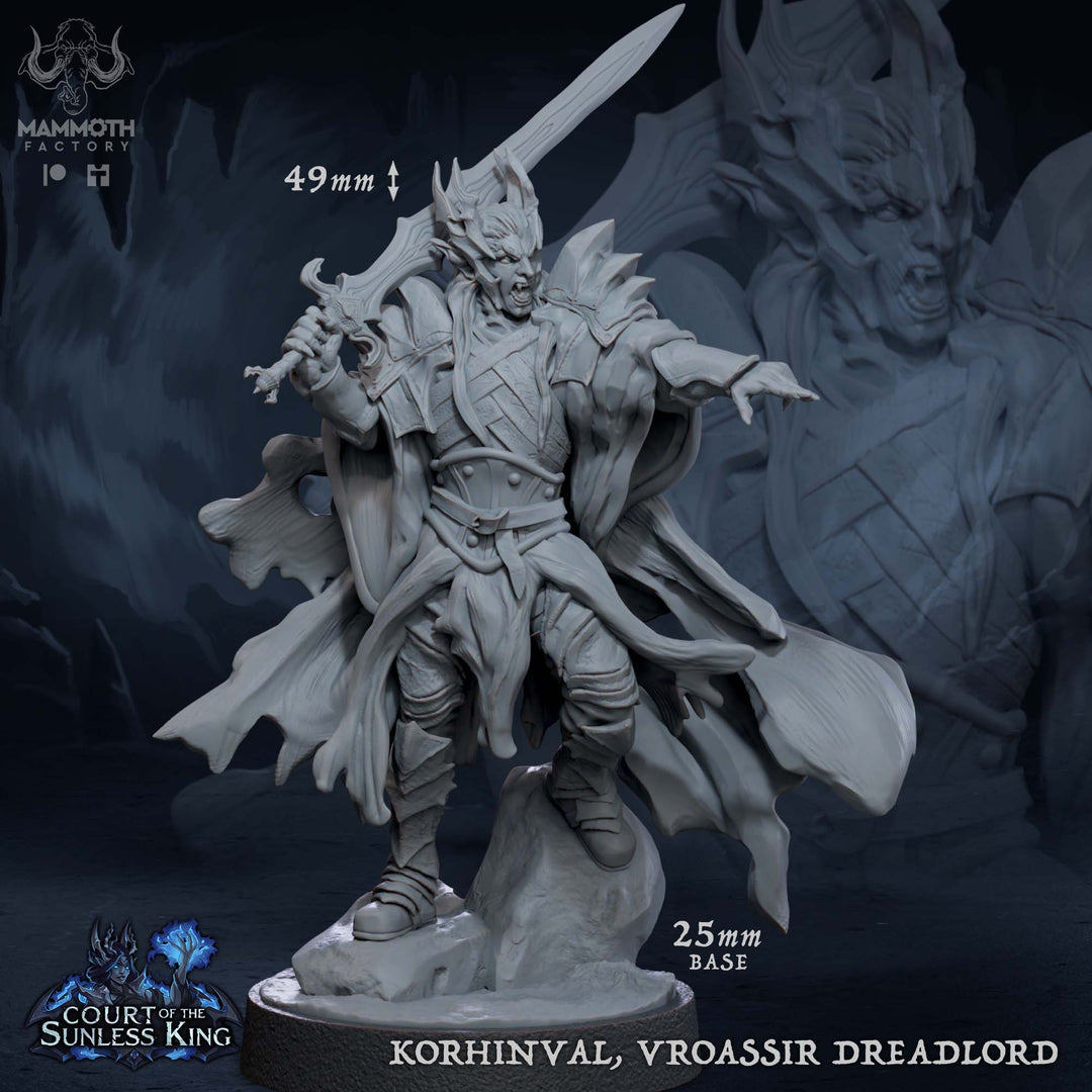 Korthinval, Vroassir Dreadlord unpainted resin character miniature by Mammoth Factory, 28-32mm DnD tabletop model.