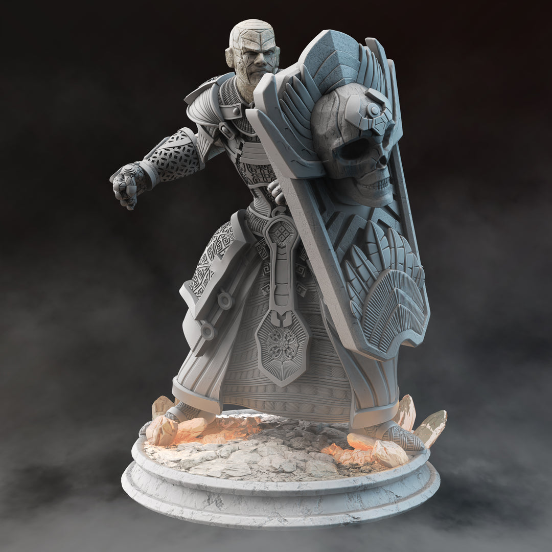Earth Genasi Vanguard - Kotta Terran unpainted resin character miniature by DM Stash, 28-32mm DnD tabletop model.
