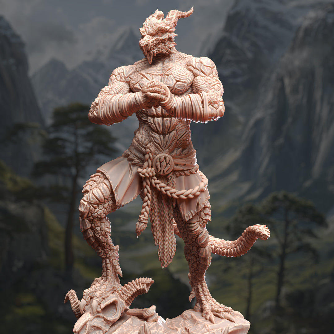 Dragonborn Pugilist - Kuthrak'Va unpainted resin character miniature by DM Stash, 28-32mm DnD tabletop model.