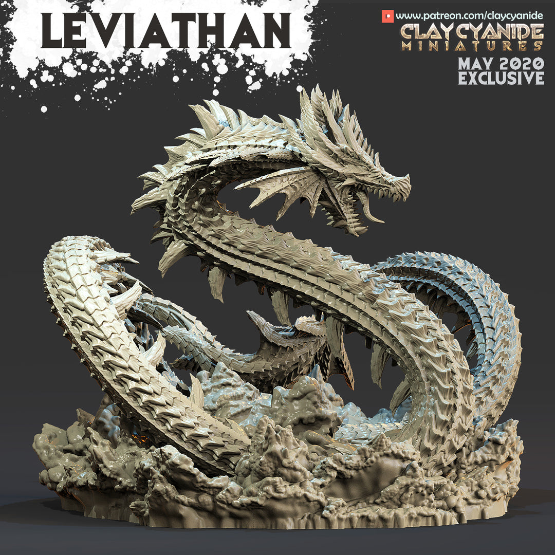 Leviathan - Biblical Monster unpainted resin fantasy miniature by Clay Cyanide, 28-32mm DnD tabletop model.