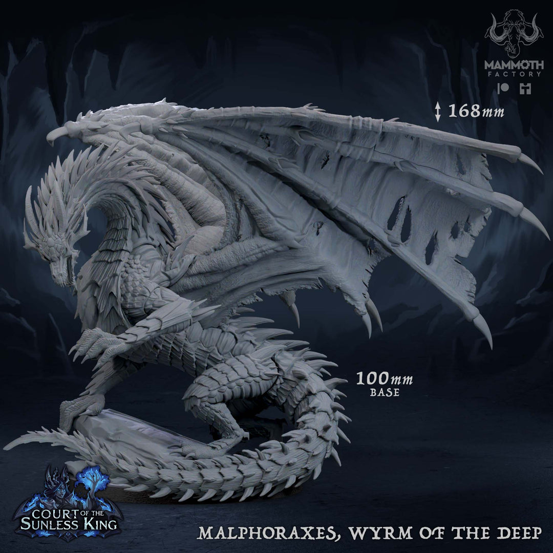 Malphoraxes, Wyrm of the Deep unpainted resin dragon centerpiece miniature by Mammoth Factory, 28-32mm DnD tabletop model.
