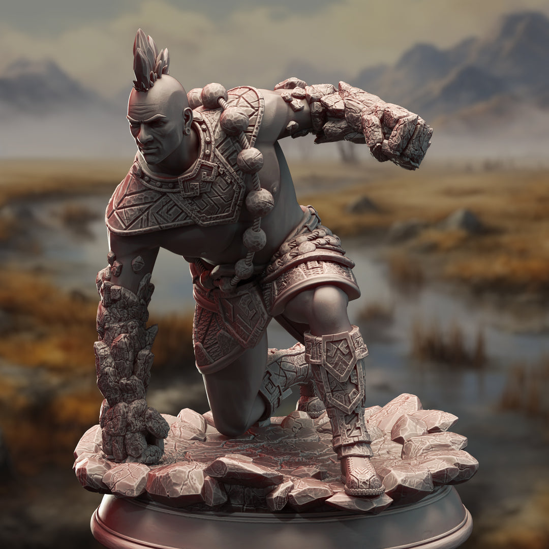 Earth Genasi Brawler - Markus Craghand unpainted resin character miniature by DM Stash, 28-32mm DnD tabletop model.
