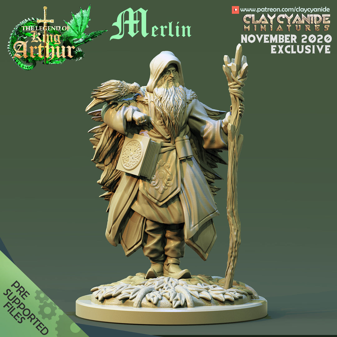 Merlin unpainted resin character miniature by Clay Cyanide, 28-32mm DnD tabletop model.
